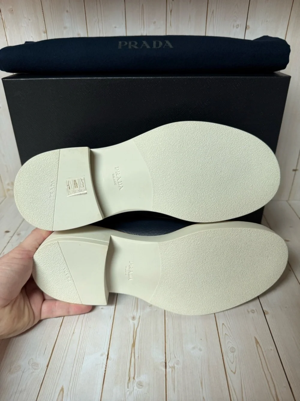 Prada Triangle-Logo Leather Loafers Navy Blue Sz 7.5UK / 8.5US - Picture 12 of 12